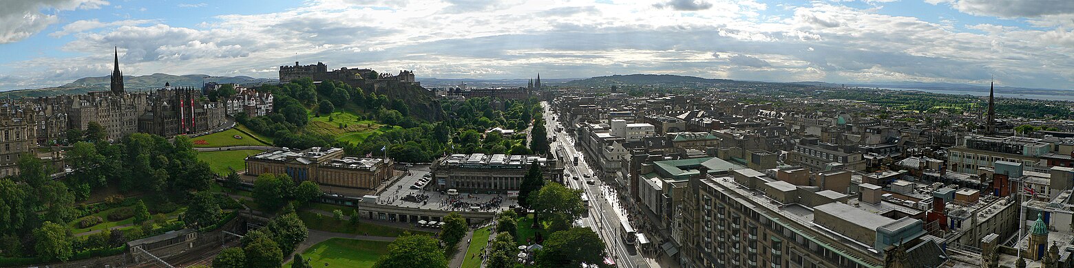 Panorama showing Princes Street from the Scott Monument.