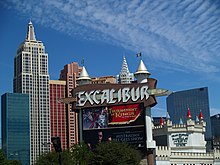 Excalibur Hotel and Casino in 2012, advertising Tournament of Kings on a billboard in the foreground Excalibur Las Vegas 03.jpg