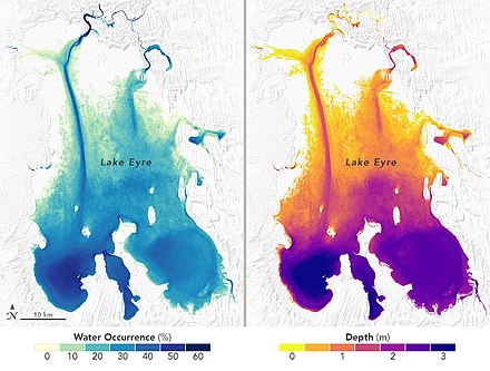 Lake Eyre's shape and depth as a gradient map