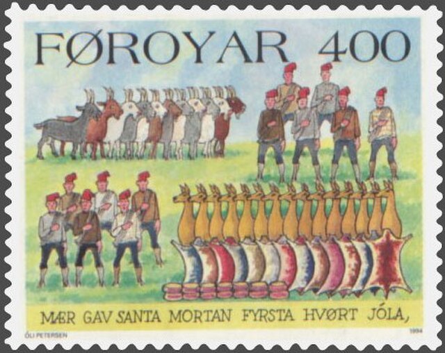 One of the two "Twelve Days of Christmas" Faroe stamps