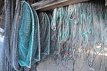 Fishing nets hanging in Hurden Fischnetze, zum Trocknen aufgehangt, im kleinen 'Fischerhafen' von Hurden am Zurichsee 2011-11-27 13-54-52.JPG