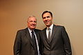 Former prime minister of Canada, Paul Martin, standing with former chairman of the C. D. Howe Institute, Bill Morneau.