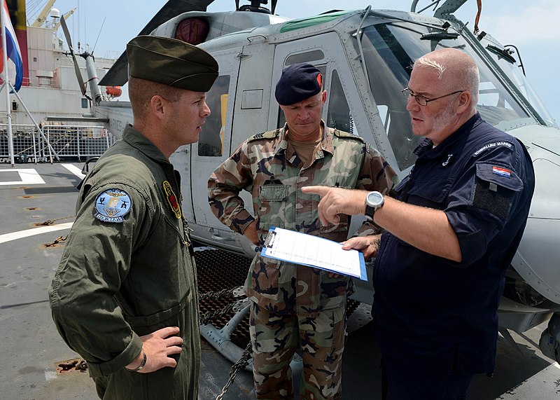 File:From left, U.S. Marine Corps Staff Sgt. Scott D. Schamber, left, assigned to Marine Light Attack Helicopter Squadron (HMLA) 773; Royal Netherlands Marine Corps Sgt. Maj. Arthur F. Van Hofwegen; and Royal 130926-N-CH661-106.jpg