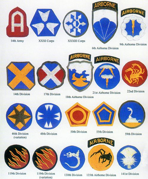 Shoulder patches were designed for units of the fictitious First United States Army Group under George Patton.