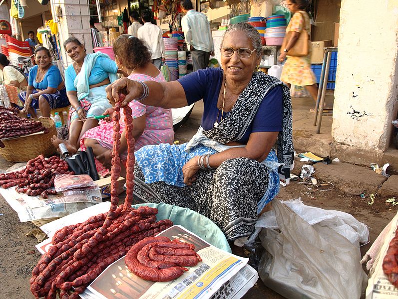 File:Goan sausages being sold at the Mapusa market, Goa, India 04.jpg
