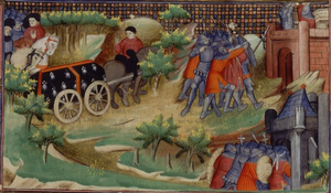Funeral of John III, Duke of Brittany, depicted in the Chronicles of Jean Froissart Guerre de Succession de Bretagne 1341-1364.png