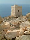 Hamrija Tower from rubble wall.JPG