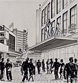 Het nieuwe kledingwarenhuis Esders aan de Binnenweg in 1953, getekend door P. Mer