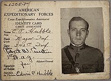 AEF officer's identity card belonging to Edwin Hubble, 1918 Hubble identity card.jpg