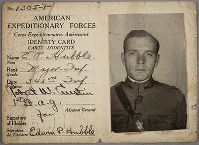 AEF officer's identity card belonging to Edwin Hubble, 1918