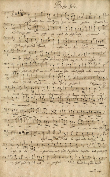 Ich will den Kreuzweg gerne gehen, TWV 1-884, first page of bass part (DK-Kk mu 6510.0136 manuscript).png