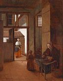 Interior with a Woman and Child and through doorway a Maid sweeping.jpg