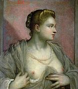 La dama qu'afaya'l senu (probablemente la célebre cortesana veneciana Veronica Franco), de Tintoretto, ca. 1570.[133]