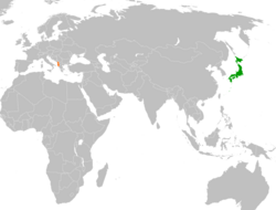 JapanとAlbaniaの位置を示した地図
