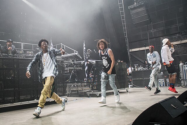 Members of ASAP Mob with Joey Badass (left) at the Under the Influence Tour in Toronto in August 2013