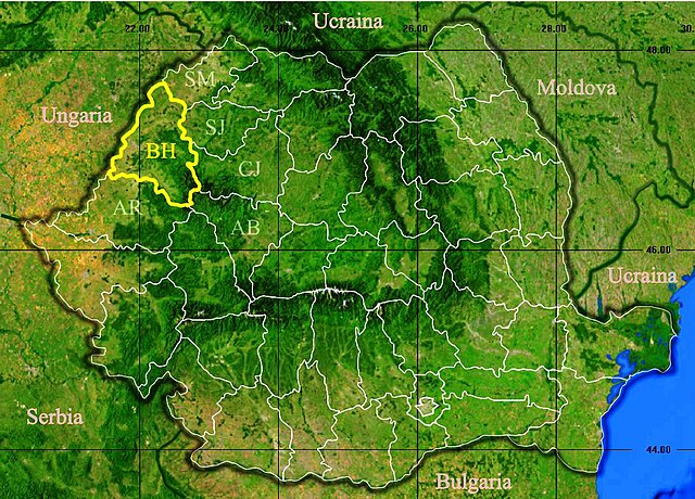 Harta României cu județul Județul Bihor  indicat