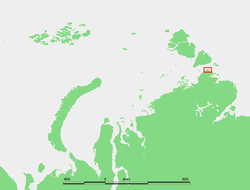 Location of Cape Chelyuskin where Tessem and Knutsen began their ill-fated journey. Kara sea2CC.PNG