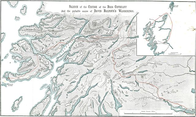 Kidnapped sketch of route of ship and David's walk across Scotland