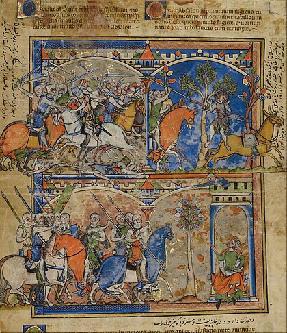 Leaf from the Morgan Picture Bible, "Scenes from the Life of Absalom", c. 1250 Leaf from the Morgan Picture Bible - Google Art Project.jpg