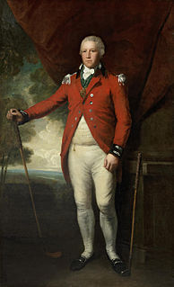 Portrait of Henry Callender standing full-length in a landscape in the attire of Captain General of the Blackheath Golf Club, between 1790 and 1798.