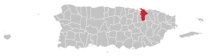 Peta Puerto Rico dengan menekankan pada area Munisipalitas San Juan