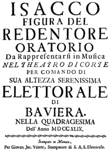 Luca Antonio Predieri - Isacco figura del redentore - titlepage of the libretto - Munich 1749.png