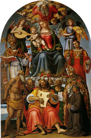 Luca signorelli, madonna col bambino e santi, arezzo.jpg