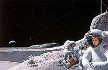 A NASA illustration of a medical emergency at a lunar colony Lunar medics.jpg