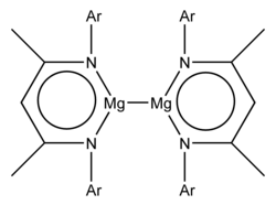 An example (doesn't reflect bond angle) Magnesium(I)-complex-example.png