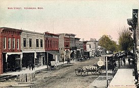 A view of Main Street Vicksburg, Michigan, 1909. Main Street, Vicksburg, Michigan.jpg