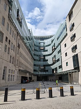 Main entrance to BBC broadcasting house, June 2021.jpg