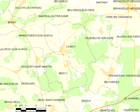 Poziția localității Coincy. Aisne