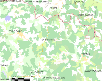 Carte de Saint-Setiers et des communes avoisinantes.