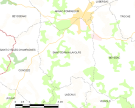 Mapa obce Saint-Sornin-Lavolps