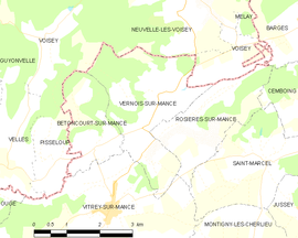 Mapa obce Vernois-sur-Mance