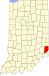 Map of Indiana highlighting Dearborn County