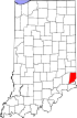 Mapa del estado que destaca el condado de Dearborn