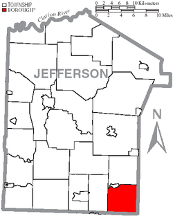 Mapa del condado de Jefferson, Pensilvania, destacando el municipio de Gaskill
