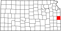 Harta statului Kansas indicând comitatul Linn