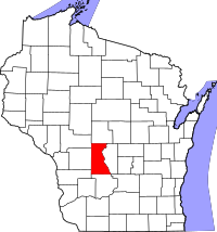 Map of Wisconsin highlighting Juneau County