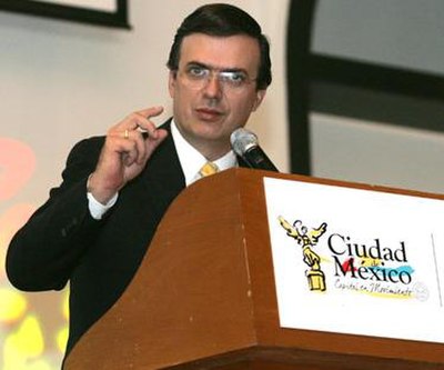 Marcelo Ebrard at a daily conference held at Federal District City Hall.