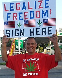 Mark Elworth petitioning for Legal Marijuana NOW in Omaha, 2015 Mark Elworth petitioning in 2015.jpg