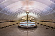 The Sportivnaya station of the Saint Petersburg Metro has two levels. Metro SPB Line5 Sportivnaya Upper Hall.jpg