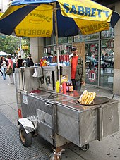 Sabrett hot dog cart in New York City, run by a street vendor NYC Hotdog cart.jpg