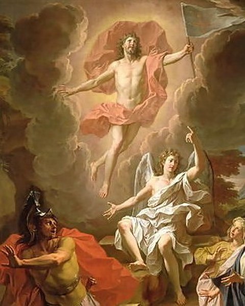 Resurrection of Christ, Noël Coypel, 1700, using a hovering depiction of Jesus