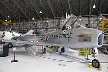 F-86H-10-NH Sabre s/n 53-1308 at the Wings Museum, Denver, Colorado North American F-86F Sabre 53-1308 (34327519773).jpg