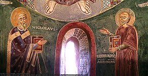 Fresco of the Stories of St. Eldradus and St. Nicholas. Novalesa Santi Eldrado Nicola.jpg