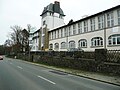 Upper Lusatian flower factory Alfred Neumann;  Factory with administration building, adjoining production building with staircase tower and upstream retaining wall with staircase