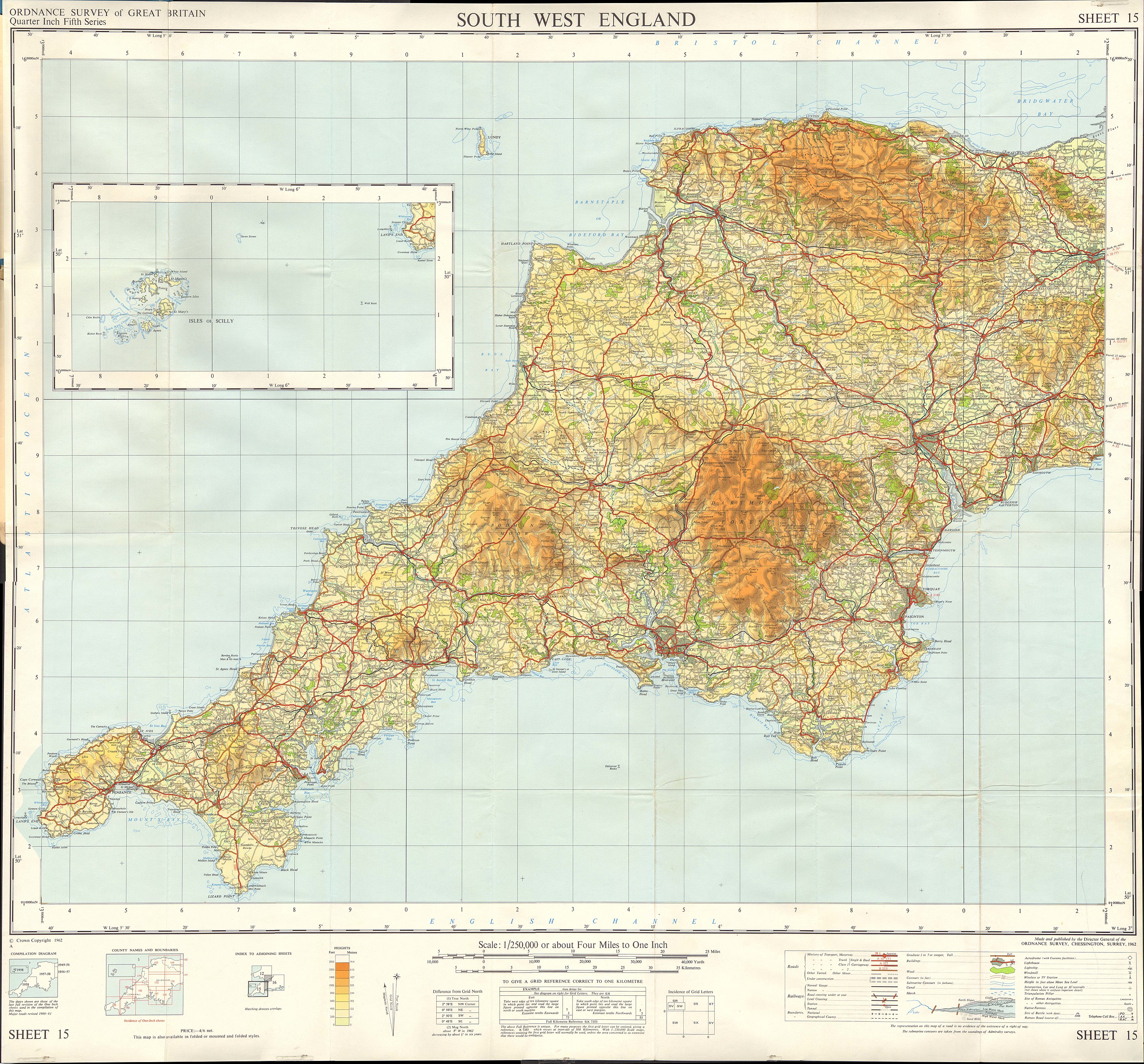 Ordnance Survey Quarter-inch sheet 15 South West England, published 1962.jpg