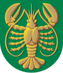 A golden crayfish pictured in the coat of arms of Oulainen Oulainen.vaakuna.svg